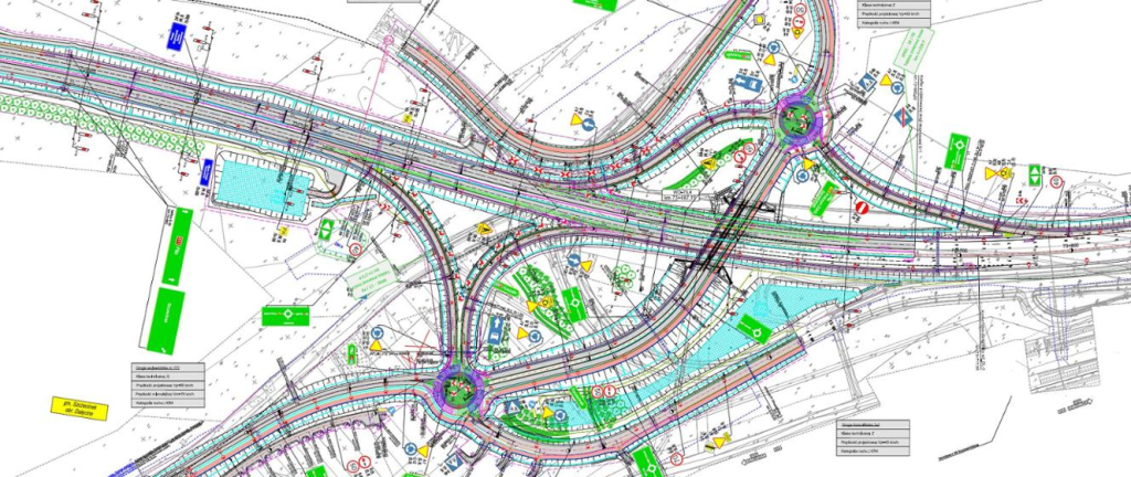 mapa budowy drogi z nałożonymi różnymi warstwami
